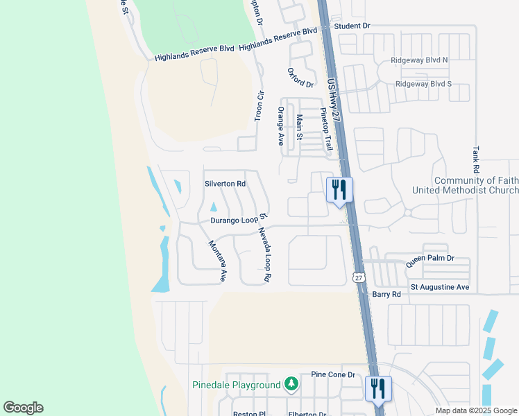 map of restaurants, bars, coffee shops, grocery stores, and more near 90 Nevada Loop Road in Davenport