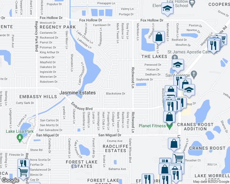 map of restaurants, bars, coffee shops, grocery stores, and more near 7831 Blackstone Drive in Port Richey