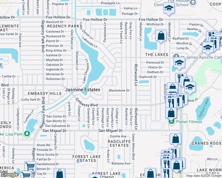 map of restaurants, bars, coffee shops, grocery stores, and more near 7801 Blackstone Drive in Port Richey