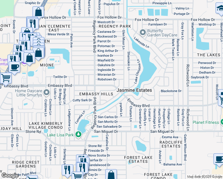 map of restaurants, bars, coffee shops, grocery stores, and more near 7321 Lincoln Park Lane in Port Richey
