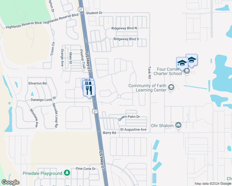 map of restaurants, bars, coffee shops, grocery stores, and more near 105 Bailey Circle in Davenport