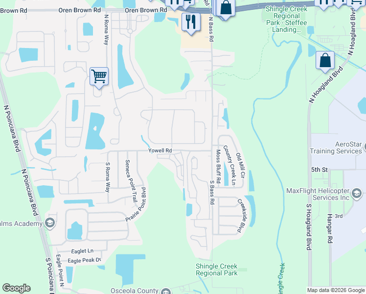 map of restaurants, bars, coffee shops, grocery stores, and more near 4619 Daisy Drive in Kissimmee