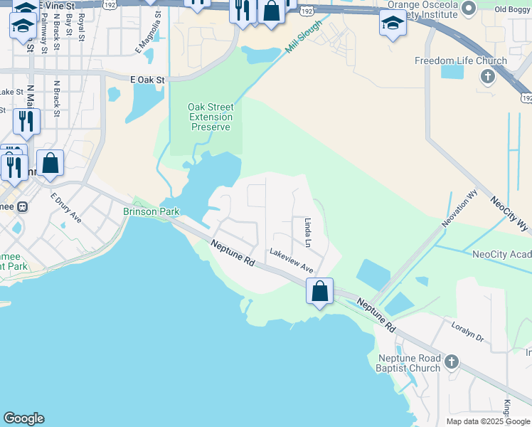 map of restaurants, bars, coffee shops, grocery stores, and more near 34 Lind Avenue in Kissimmee