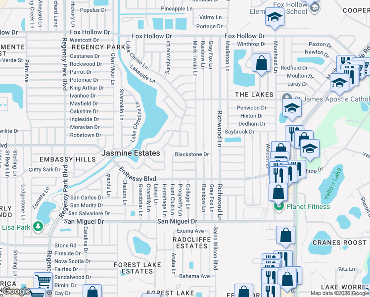 map of restaurants, bars, coffee shops, grocery stores, and more near 7801 Blackstone Drive in Port Richey
