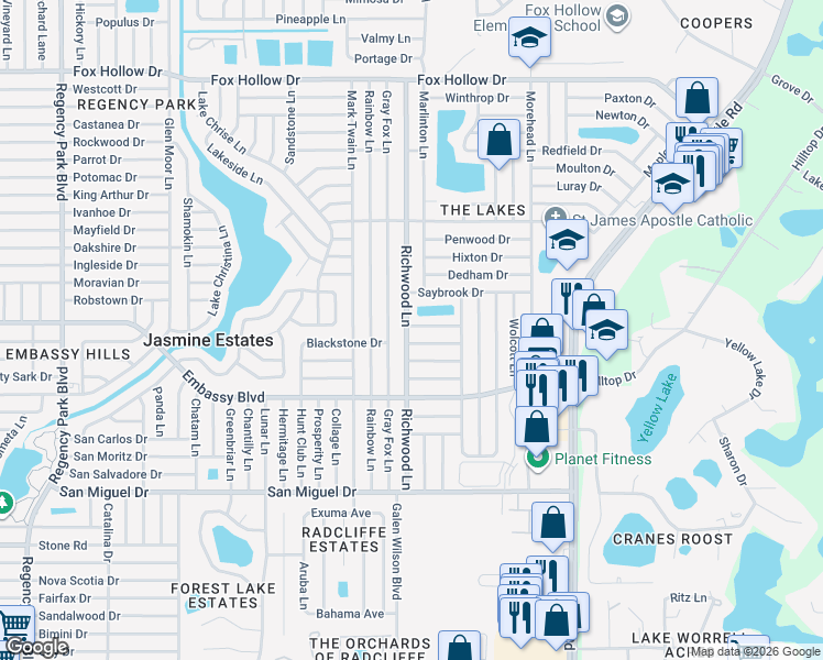 map of restaurants, bars, coffee shops, grocery stores, and more near 8012 Durham Drive in Port Richey