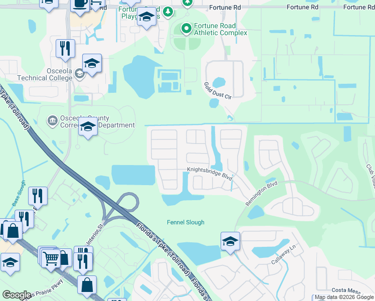 map of restaurants, bars, coffee shops, grocery stores, and more near 2543 Crown Ridge Circle in Kissimmee