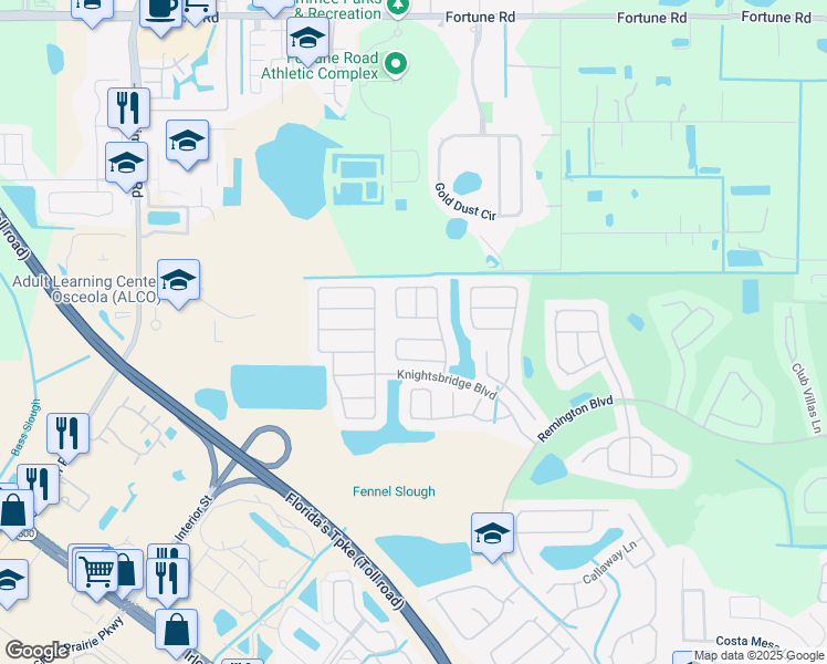 map of restaurants, bars, coffee shops, grocery stores, and more near 2546 Crown Ridge Circle in Kissimmee