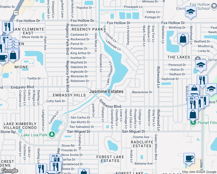 map of restaurants, bars, coffee shops, grocery stores, and more near in Jasmine Estates
