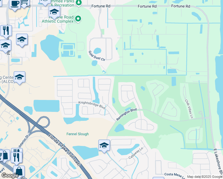 map of restaurants, bars, coffee shops, grocery stores, and more near 119 Southampton Drive in Kissimmee