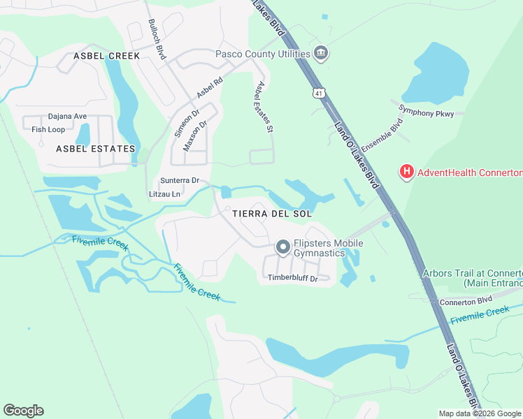 map of restaurants, bars, coffee shops, grocery stores, and more near 9304 Zincoe Lane in Land O' Lakes
