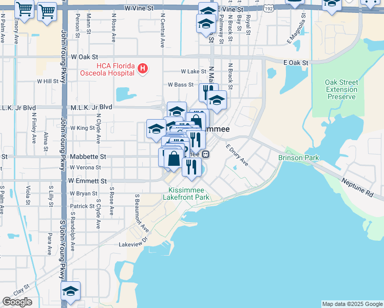map of restaurants, bars, coffee shops, grocery stores, and more near 111 East Monument Avenue in Kissimmee