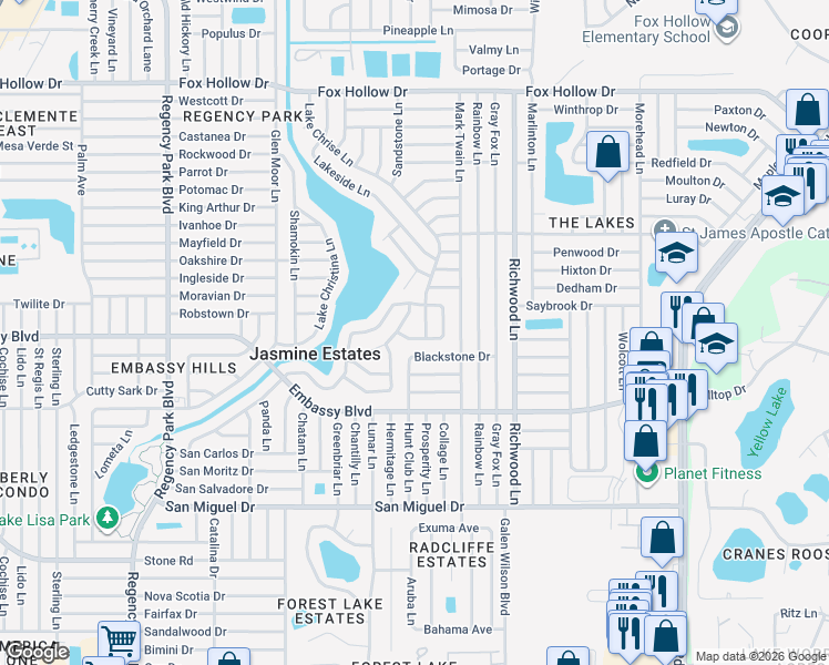 map of restaurants, bars, coffee shops, grocery stores, and more near 7737 Turnbridge Drive in Port Richey
