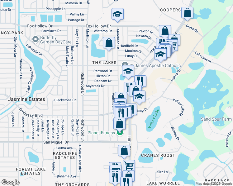 map of restaurants, bars, coffee shops, grocery stores, and more near 9427 Morehead Lane in Port Richey