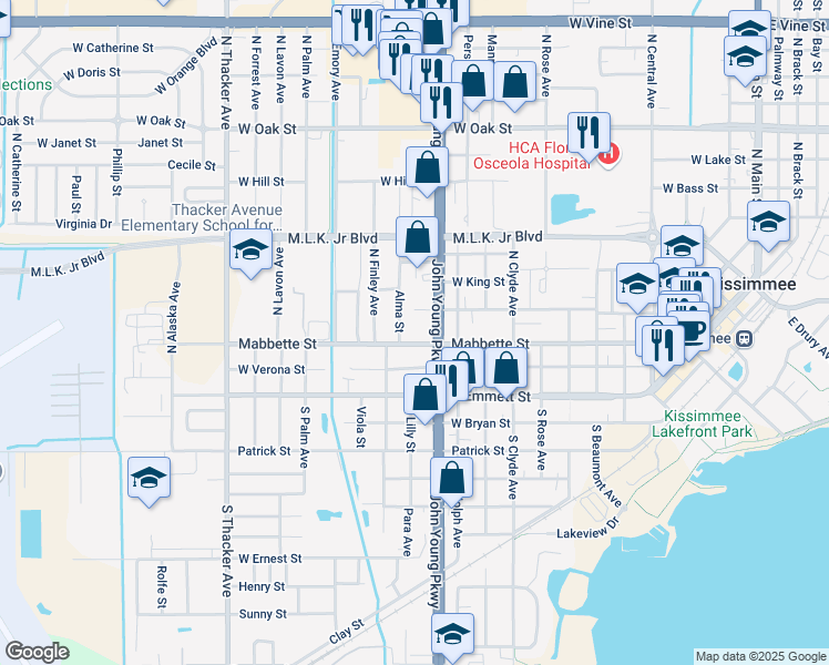 map of restaurants, bars, coffee shops, grocery stores, and more near 1220 West Sumner Street in Kissimmee