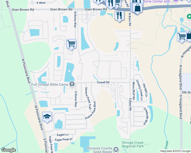 map of restaurants, bars, coffee shops, grocery stores, and more near 498 Marcello Boulevard in Kissimmee