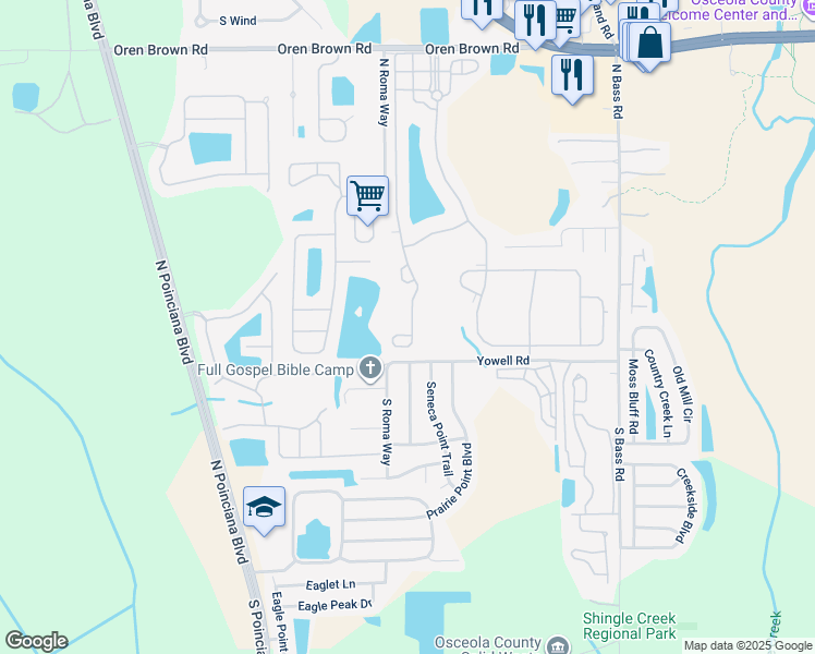 map of restaurants, bars, coffee shops, grocery stores, and more near 241 Las Fuentes Drive in Kissimmee