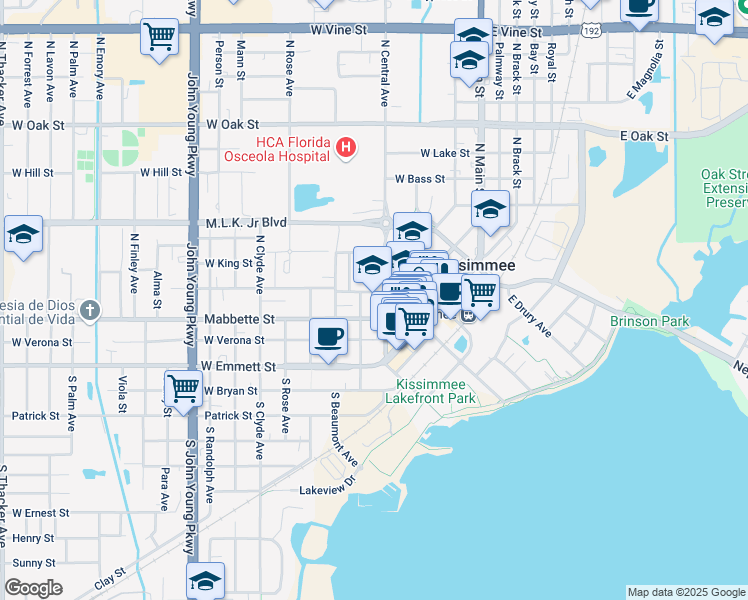 map of restaurants, bars, coffee shops, grocery stores, and more near 408 West Sumner Street in Kissimmee