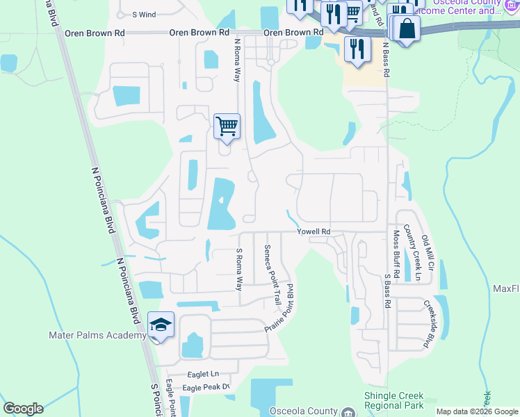 map of restaurants, bars, coffee shops, grocery stores, and more near 241 Las Fuentes Drive in Kissimmee