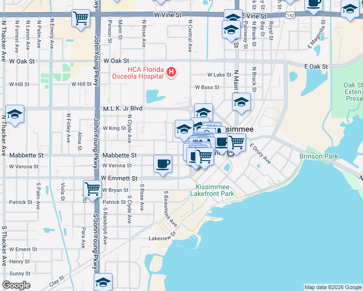 map of restaurants, bars, coffee shops, grocery stores, and more near 408 West Sumner Street in Kissimmee