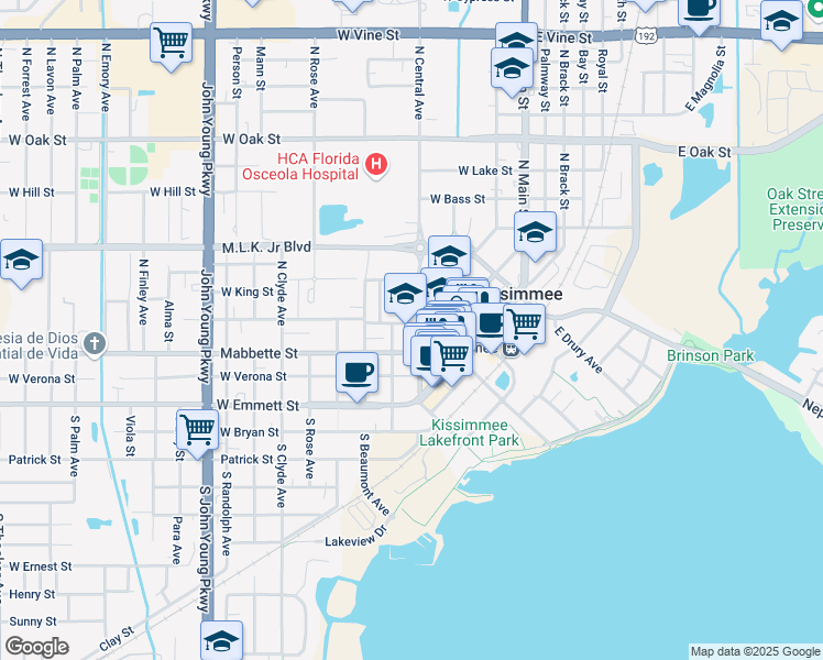 map of restaurants, bars, coffee shops, grocery stores, and more near 408 West Sumner Street in Kissimmee