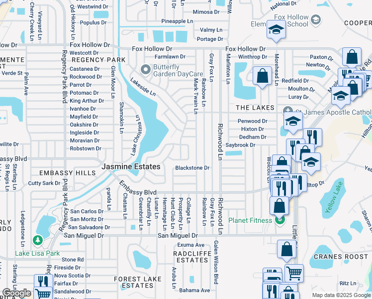 map of restaurants, bars, coffee shops, grocery stores, and more near 9415 Rutland Lane in Port Richey