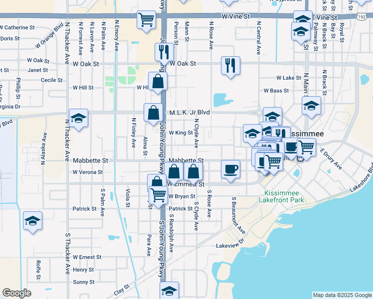 map of restaurants, bars, coffee shops, grocery stores, and more near 918 West Sumner Street in Kissimmee
