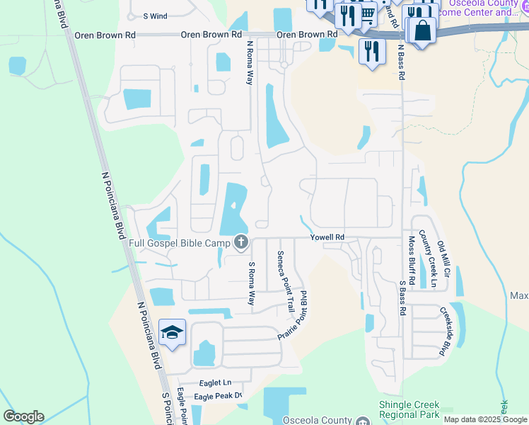 map of restaurants, bars, coffee shops, grocery stores, and more near 230 Las Fuentes Drive in Kissimmee