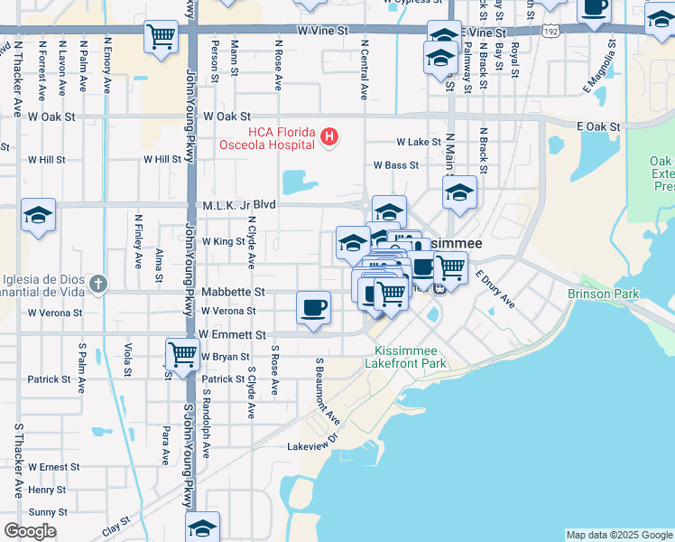 map of restaurants, bars, coffee shops, grocery stores, and more near 516 West Sumner Street in Kissimmee