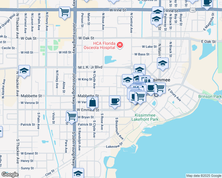 map of restaurants, bars, coffee shops, grocery stores, and more near 622 West Sumner Street in Kissimmee