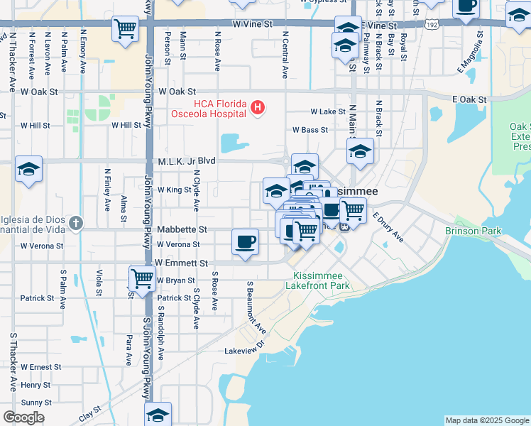 map of restaurants, bars, coffee shops, grocery stores, and more near 222 North Orlando Avenue in Kissimmee