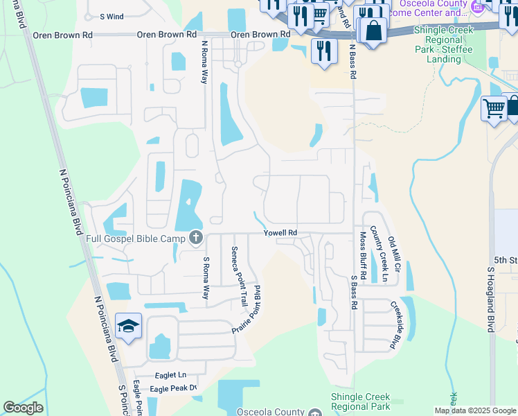 map of restaurants, bars, coffee shops, grocery stores, and more near 498 Marcello Boulevard in Kissimmee