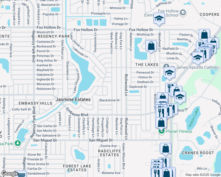map of restaurants, bars, coffee shops, grocery stores, and more near 9425 Mark Twain Ln in Port Richey