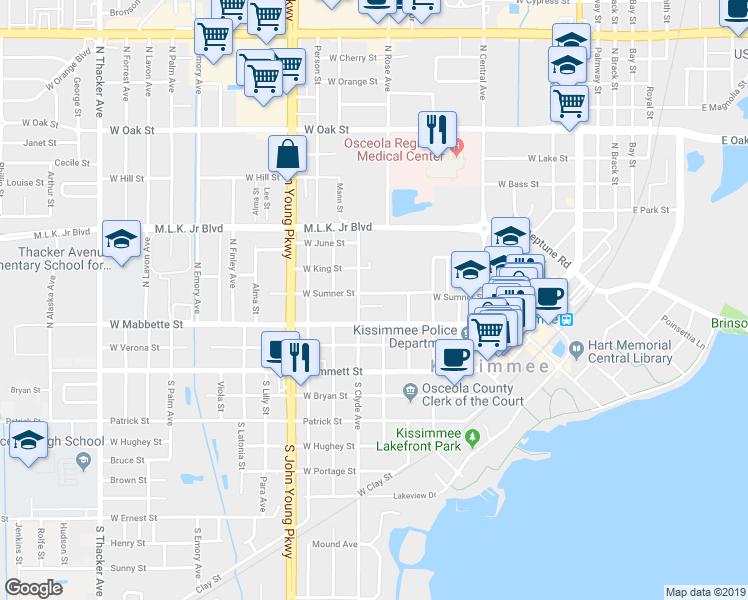 map of restaurants, bars, coffee shops, grocery stores, and more near 814 West Sumner Street in Kissimmee