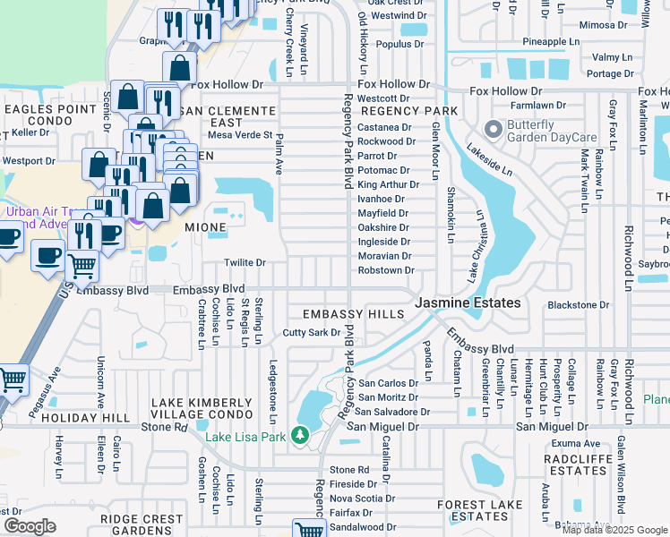 map of restaurants, bars, coffee shops, grocery stores, and more near 9426 Legend Lane in Port Richey