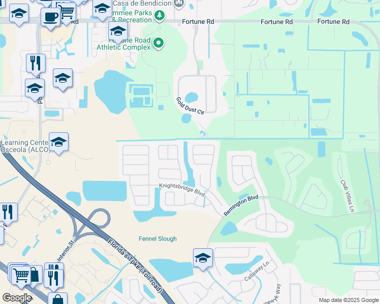 map of restaurants, bars, coffee shops, grocery stores, and more near 2503 Balmoral Drive in Kissimmee