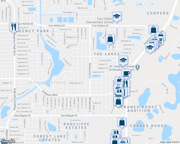 map of restaurants, bars, coffee shops, grocery stores, and more near 9443 Richwood Lane in Port Richey