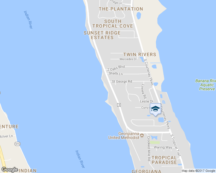 map of restaurants, bars, coffee shops, grocery stores, and more near 3605 South Tropical Trail in Merritt Island