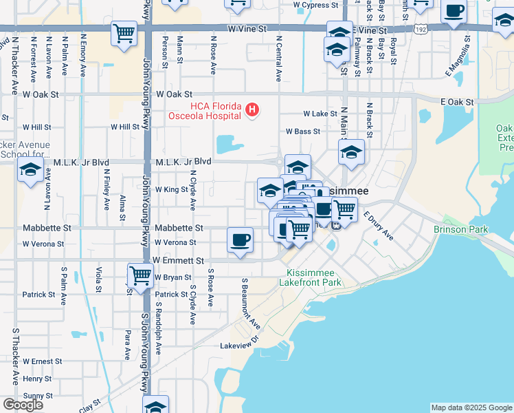 map of restaurants, bars, coffee shops, grocery stores, and more near 516 West Sumner Street in Kissimmee