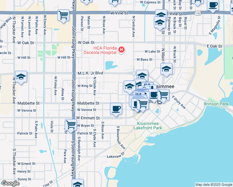 map of restaurants, bars, coffee shops, grocery stores, and more near 516 West Sumner Street in Kissimmee
