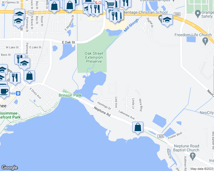map of restaurants, bars, coffee shops, grocery stores, and more near 1318 Highland Circle in Kissimmee
