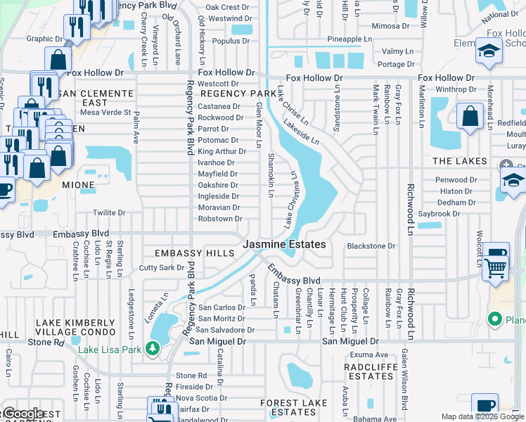 map of restaurants, bars, coffee shops, grocery stores, and more near 9436 Glen Moor Lane in Port Richey
