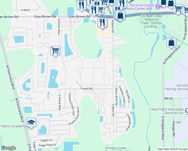 map of restaurants, bars, coffee shops, grocery stores, and more near 240 Ballo Drive in Kissimmee