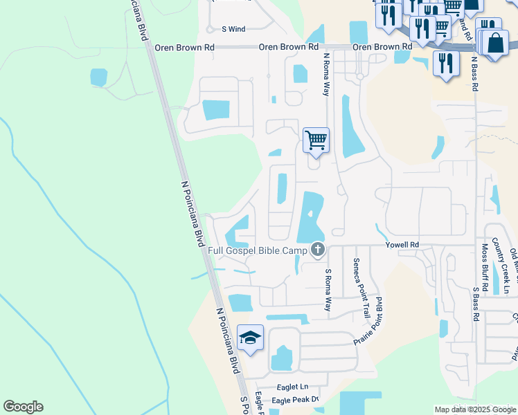 map of restaurants, bars, coffee shops, grocery stores, and more near 129 Pompano Beach Drive in Kissimmee