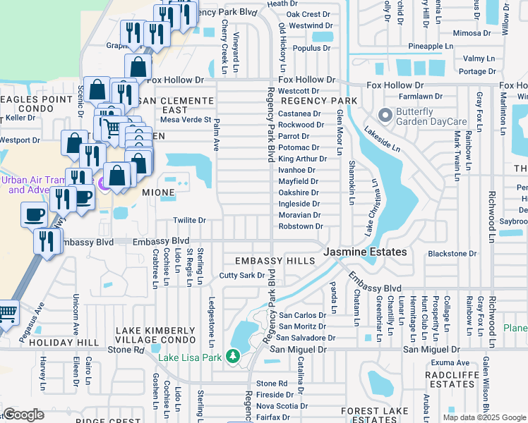 map of restaurants, bars, coffee shops, grocery stores, and more near 9426 Legend Lane in Port Richey