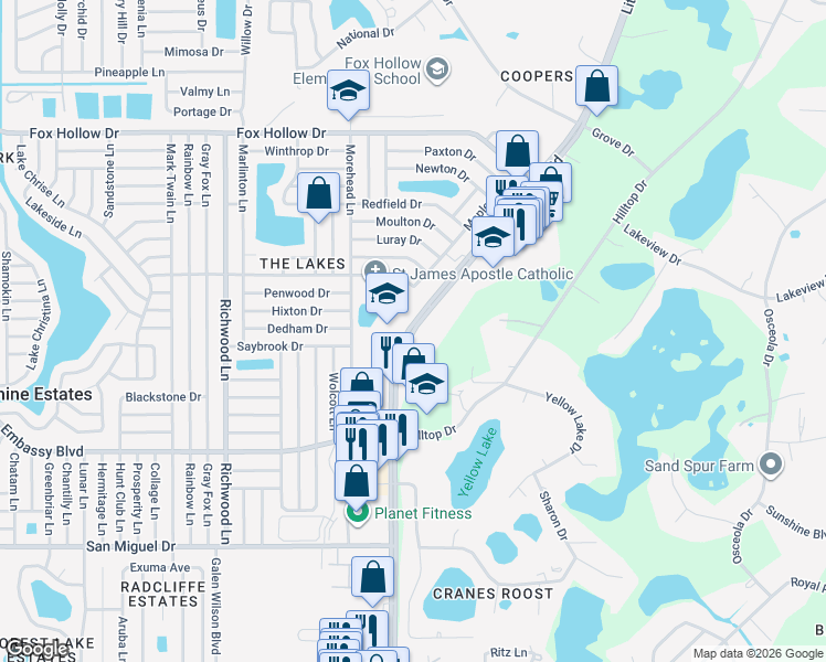 map of restaurants, bars, coffee shops, grocery stores, and more near 9300-9384 Little Road in New Port Richey