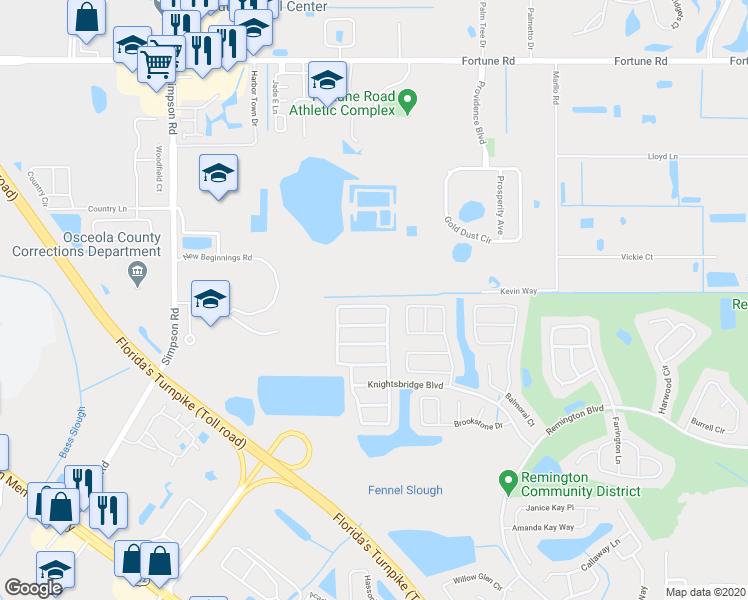 map of restaurants, bars, coffee shops, grocery stores, and more near 163 Owenshire Circle in Kissimmee