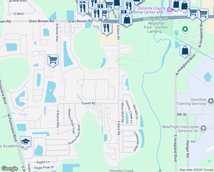 map of restaurants, bars, coffee shops, grocery stores, and more near 610 Keppel Court in Kissimmee