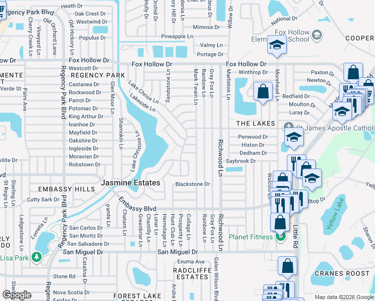 map of restaurants, bars, coffee shops, grocery stores, and more near 7835 Prairie Drive in Port Richey