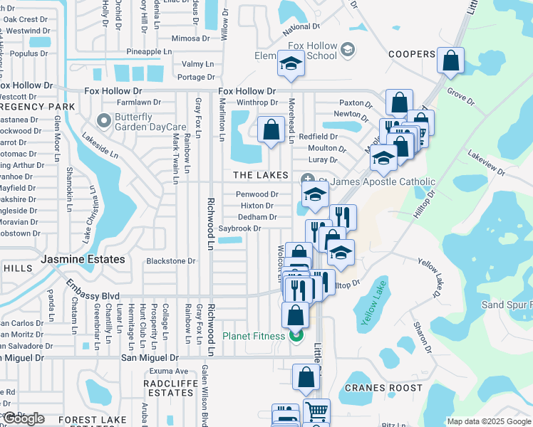 map of restaurants, bars, coffee shops, grocery stores, and more near 8227 Hixton Drive in Port Richey