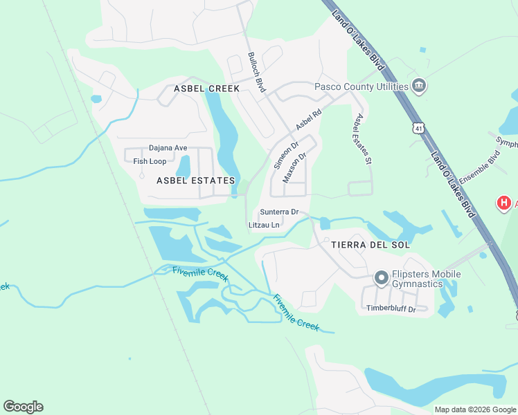map of restaurants, bars, coffee shops, grocery stores, and more near 18801 Sunterra Drive in Pasco County
